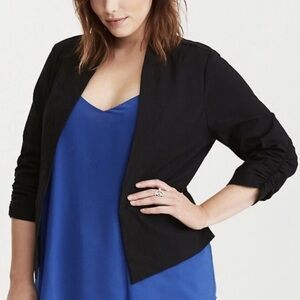 Torrid Deluxe Stretch Ruched Sleeved Blazer Black